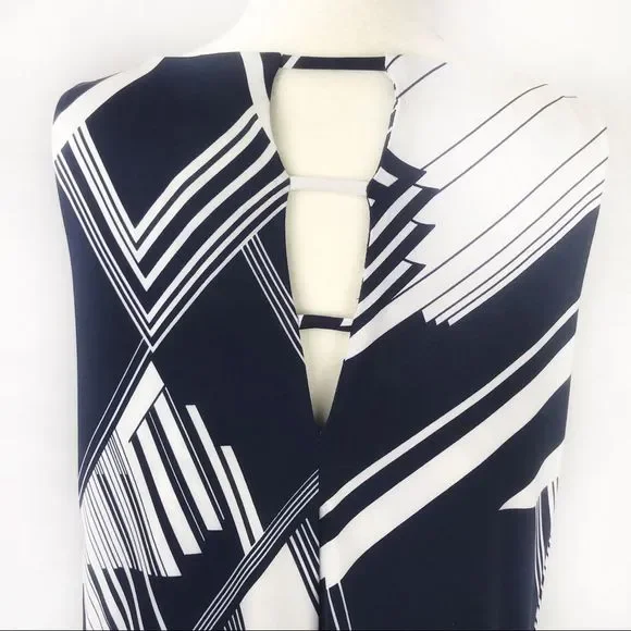 Geometric print v-neck cage back Deep V neck -long - Picture 5 of 8